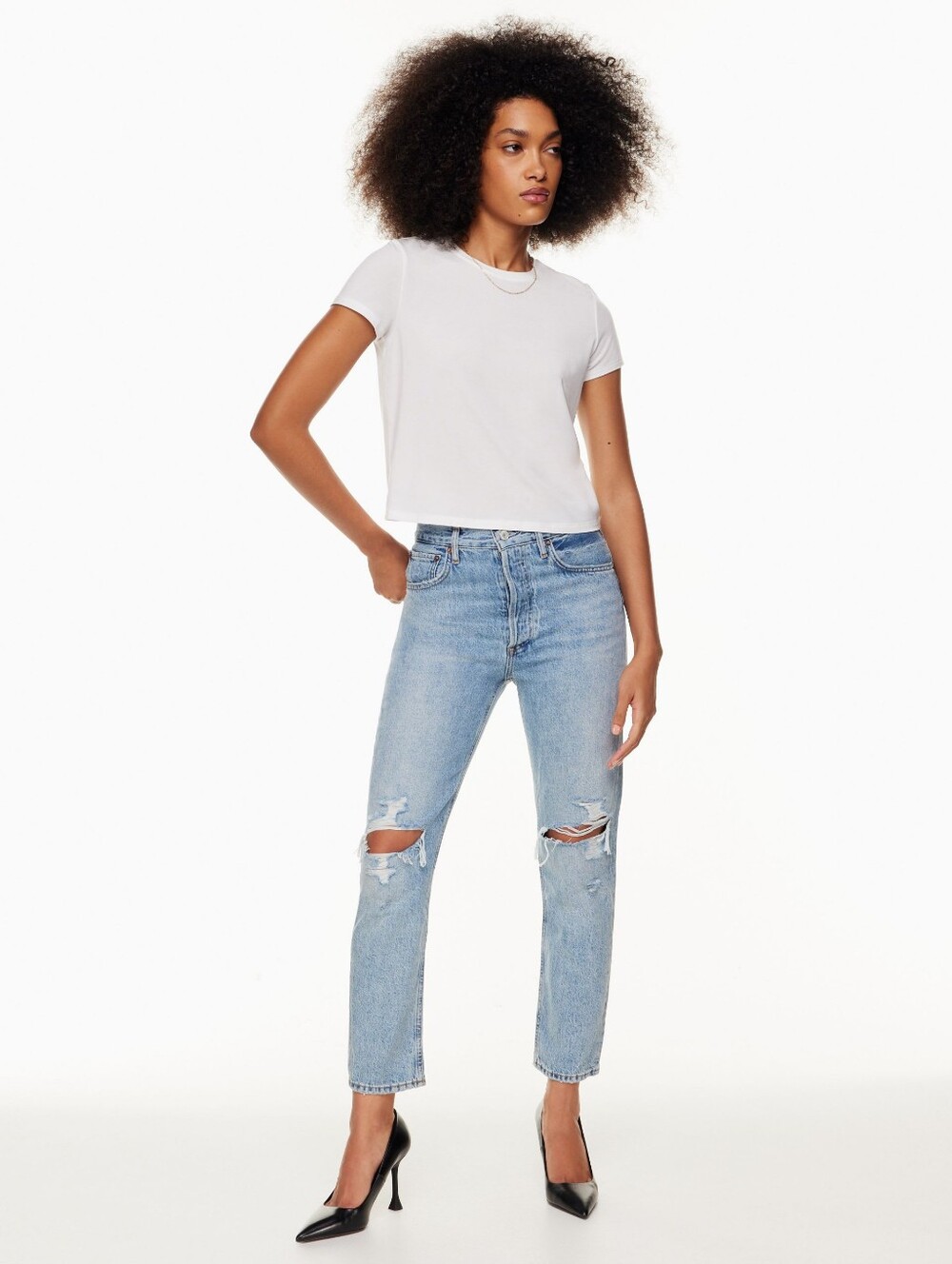 Agolde Riley High Rise Straight 90's Button Fly Distressed Jeans